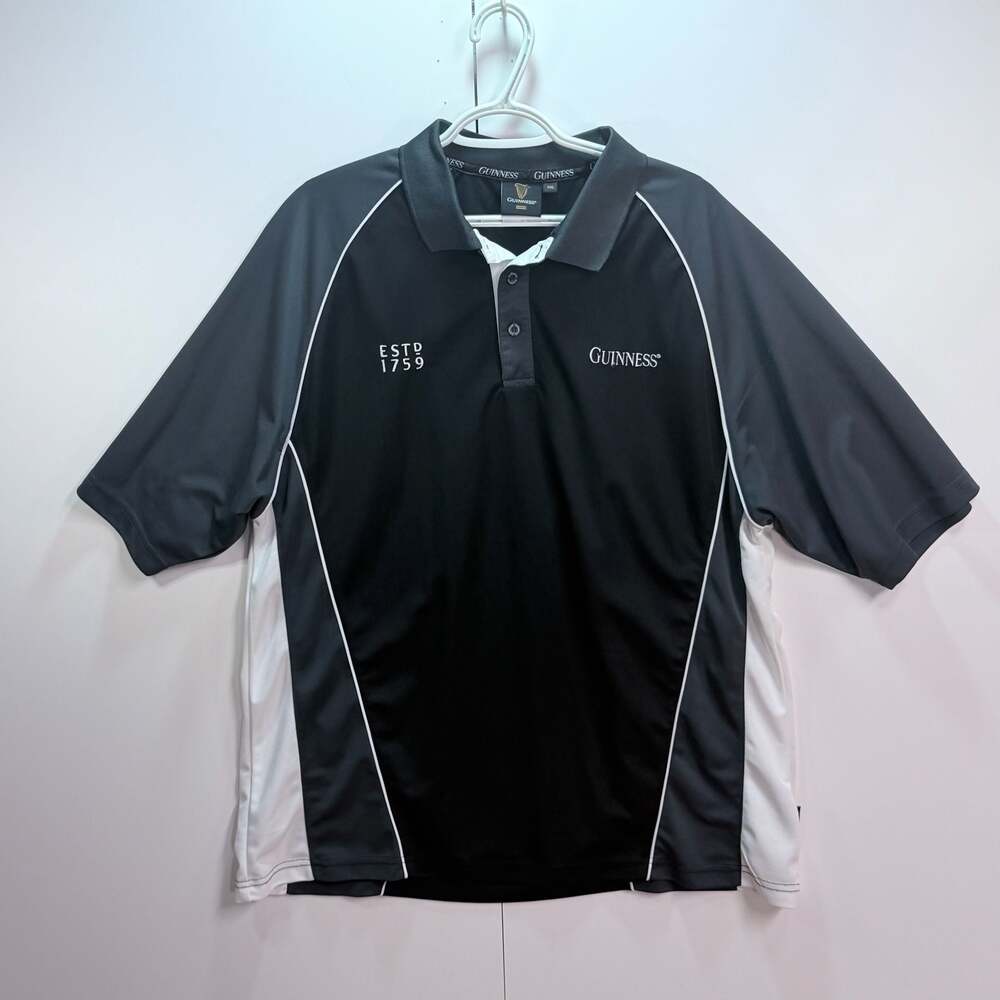 Guinness Men's Panelled Performance Golf Polo Shirt Black White XXL